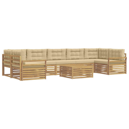 Utomhussoffset 8 pcs Vit och Beige Massivt Akaciaträ