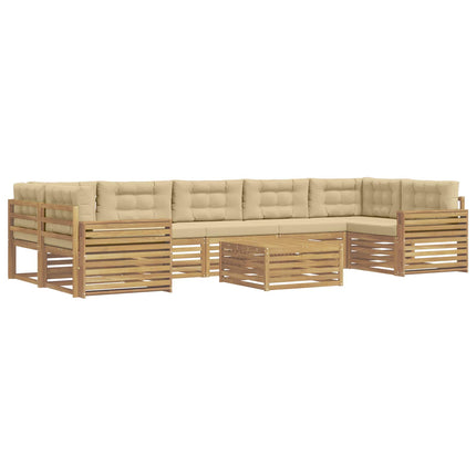 Utomhussoffset 8 pcs Vit och Beige Massivt Akaciaträ