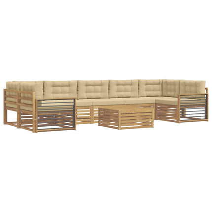 Utomhussoffset 8 pcs Vit och Beige Massivt Akaciaträ