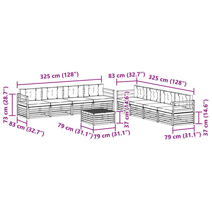 Utomhussoffset med kudde 9 pcs Massivt Akaciaträ