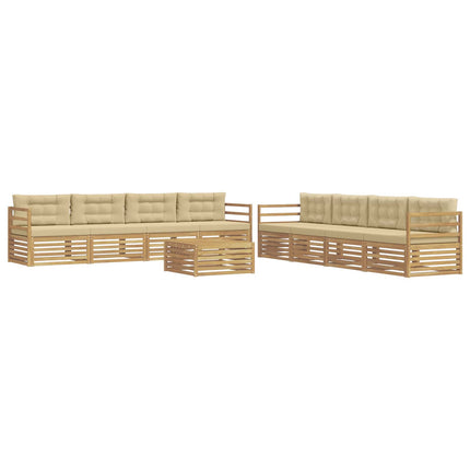 Utomhussoffset med kudde 9 pcs Vit och Beige Polyester