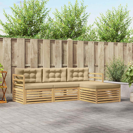 Utomhussoffset med kudde 4 pcs Vit och Beige Polyester
