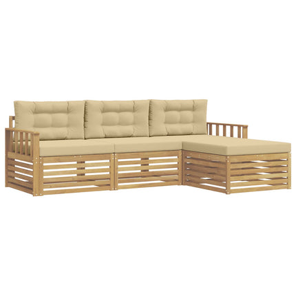 Utomhussoffset med kudde 4 pcs Vit och Beige Polyester