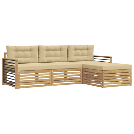 Utomhussoffset med kudde 4 pcs Vit och Beige Polyester