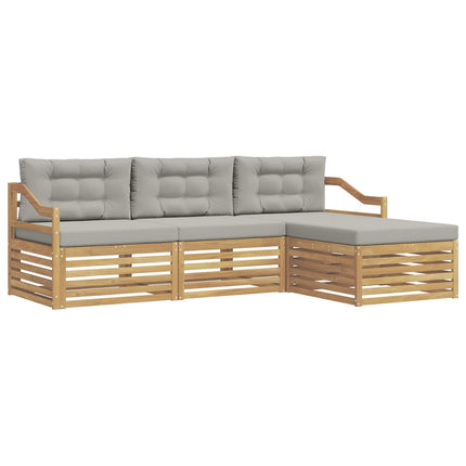 Utomhussoffset med kudde 4 pcs Vit och ljusgrå Polyester