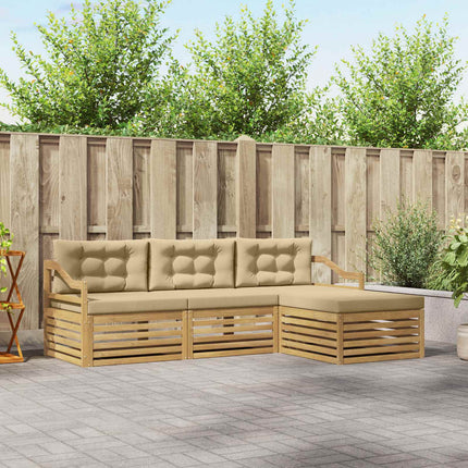 Utomhussoffset med kudde 4 pcs Vit och Beige Polyester