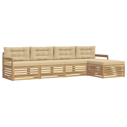 Utomhussoffset med kudde 5 pcs Vit och Beige Polyester