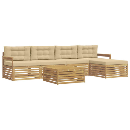 Utomhussoffset med kudde 7 pcs Vit och Beige Polyester