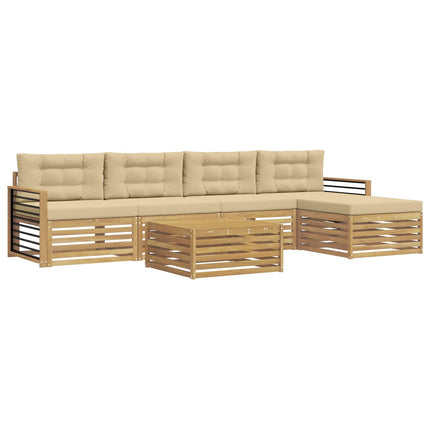 Utomhussoffset med kudde 7 pcs Vit och Beige Polyester