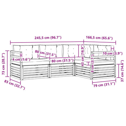 Utomhussoffset 4 pcs Vit och antracit 245,5 x 166,5 x 73 cm