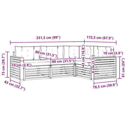 Utomhussoffset 4 pcs Vit och grädde 251,5 x 172,5 x 73 cm