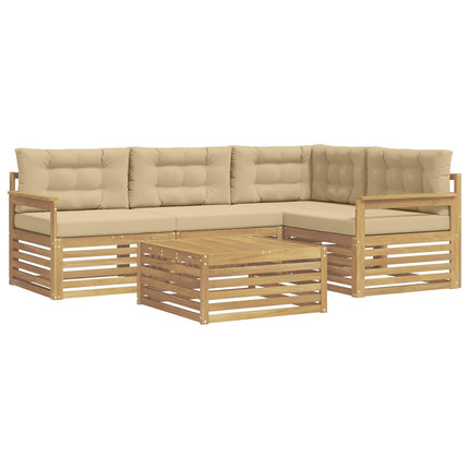 Utomhussoffset med kudde 6 pcs Vit och Beige Polyester