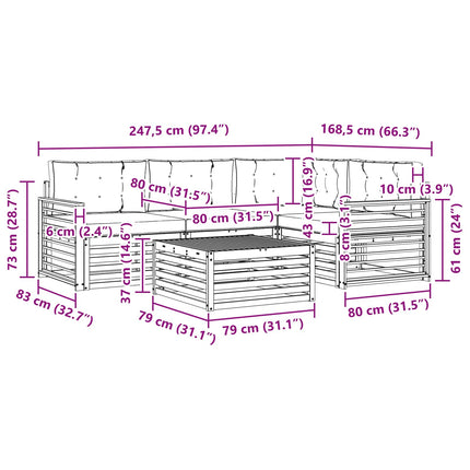 Utomhussoffset med kudde 6 pcs Vit och antracit Polyester
