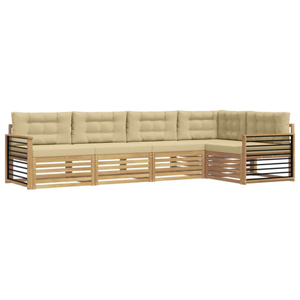 Utomhussoffset med kudde 6 pcs Vit och Beige Polyester