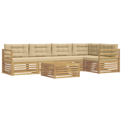 Utomhussoffset med kudde 6 pcs Vit och Beige Polyester