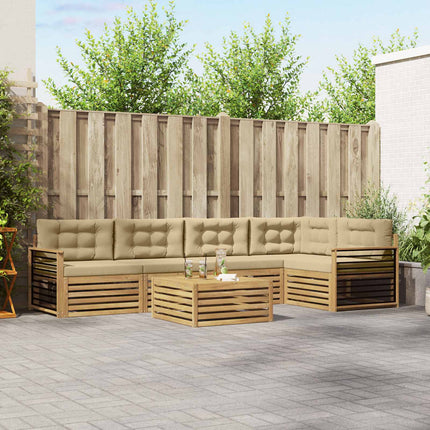 Utomhussoffset med kudde 6 pcs Vit och Beige Polyester