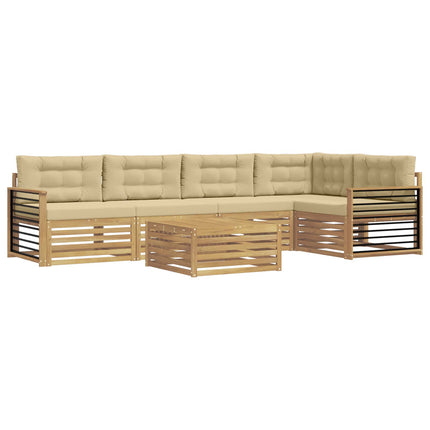Utomhussoffset med kudde 6 pcs Vit och Beige Polyester