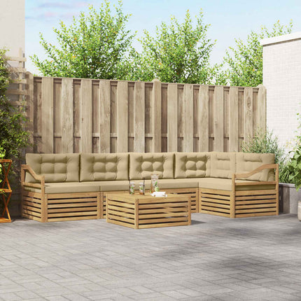 Utomhussoffset med kudde 6 pcs Vit och Beige Polyester