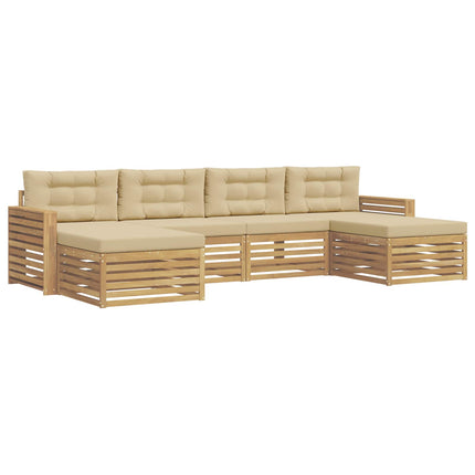 Utomhussoffset 6 st 4-sits Vit och Beige Massivt Akaciaträ