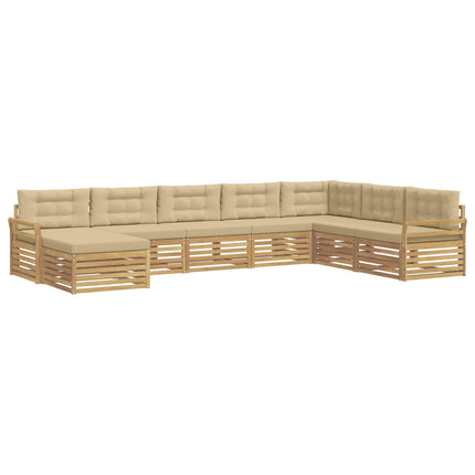 Utomhussoffset 8 st Vit och Beige Massivt Akaciaträ