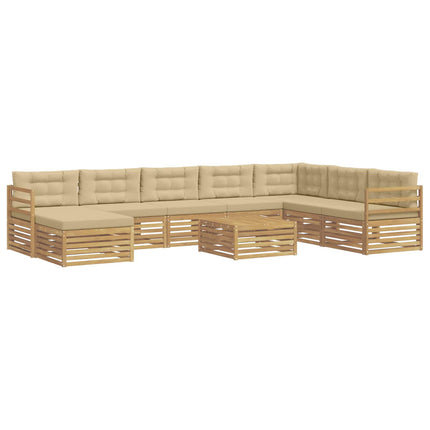 Utomhussoffset med kudde 9 pcs Vit och Beige Polyester