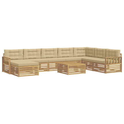 Utomhussoffset 9 st Vit och Beige Massivt Akaciaträ