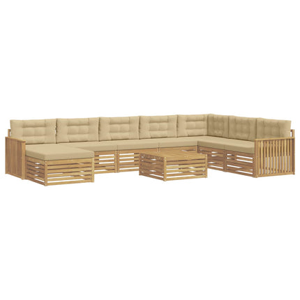 Utomhussoffset 9 st Vit och Beige Massivt Akaciaträ