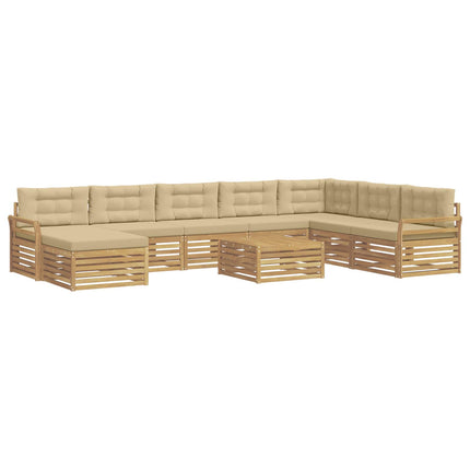 Utomhussoffset 9 pcs Vit och Beige Massivt Akaciaträ