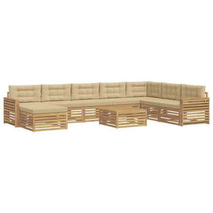 Utomhussoffset 9 pcs Vit och Beige Massivt Akaciaträ