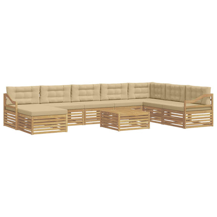 Utomhussoffset med kudde 9 pcs Vit och Beige Polyester