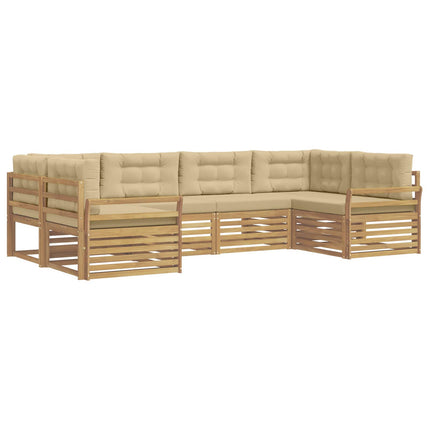 Utomhussoffset 6 st Vit och Beige Massivt Akaciaträ