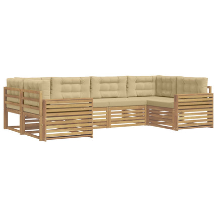 Utomhussoffset 6 st Vit och Beige Massivt Akaciaträ