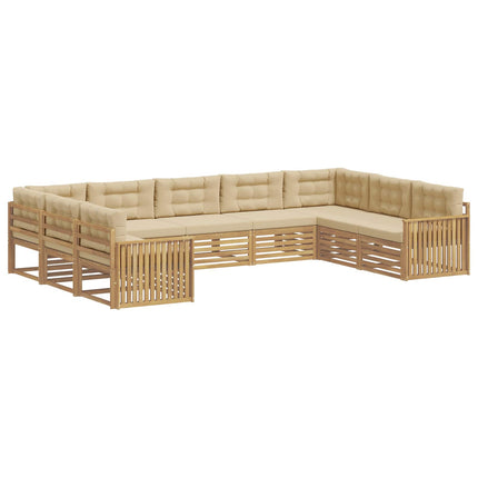 Utomhussoffset 9 st Vit och Beige Massivt Akaciaträ