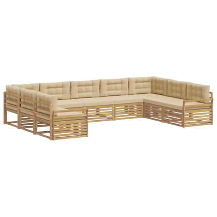 Utomhussoffset 9 st Vit och Beige Massivt Akaciaträ