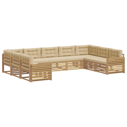 Utomhussoffset 9 st Vit och Beige Massivt Akaciaträ
