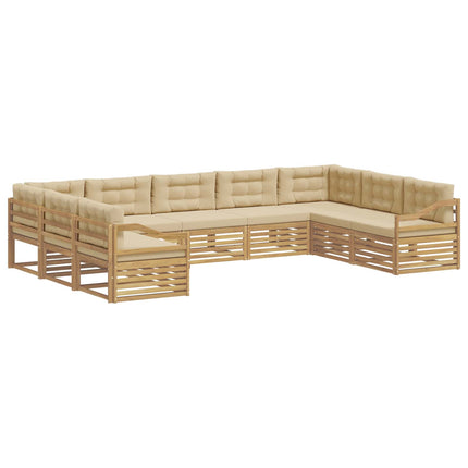 Utomhussoffset 9 st Vit och Beige Massivt Akaciaträ