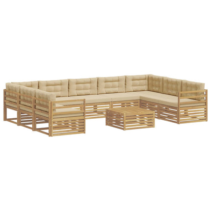 Utomhussoffset med kudde 10 pcs Vit och Beige Polyester