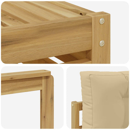 Utomhussoffset med kudde 10 pcs Vit och Beige Massivt Akaciaträ