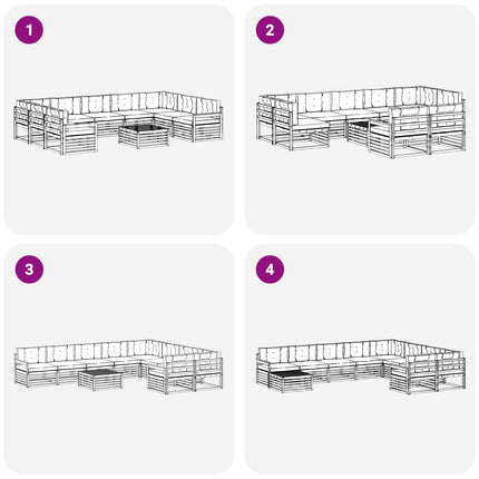 Utomhussoffset med kudde 10 pcs Vit och Beige Massivt Akaciaträ