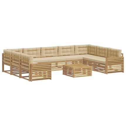 Utomhussoffset 10 pcs Vit och Beige Massivt Akaciaträ