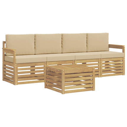 Utomhussoffset med kudde 5 pcs Vit och Beige Polyester