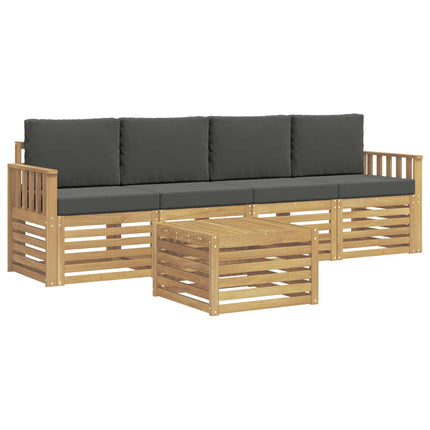 Utomhussoffset med kudde 5 pcs Vit och antracit Polyester