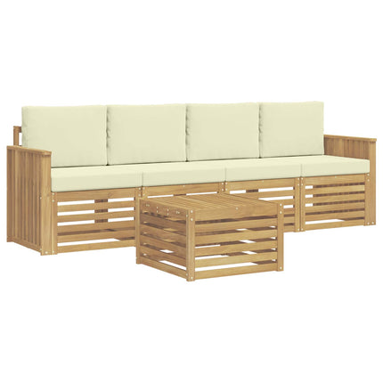 Utomhussoffset med kudde 5 pcs Vit och grädde Polyester