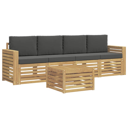 Utomhussoffset med kudde 5 pcs Vit och antracit Polyester