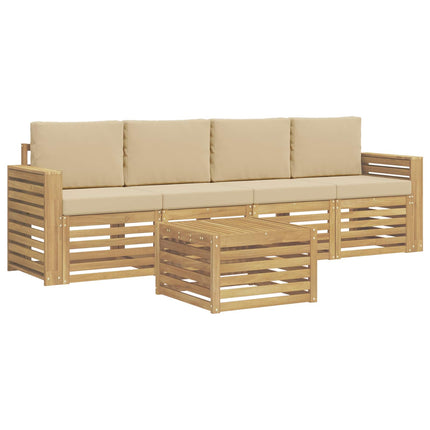 Utomhussoffset med kudde 5 pcs Vit och Beige Polyester