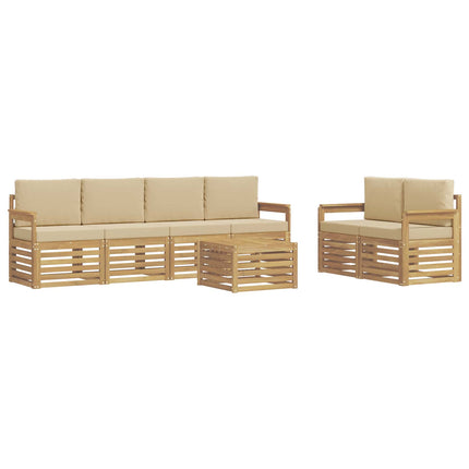 Utomhussoffset med kudde 7 pcs Vit och Beige Polyester