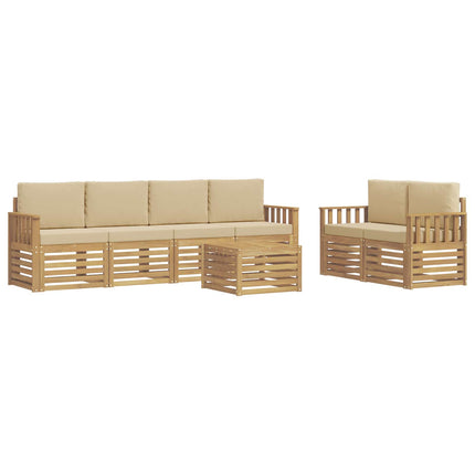 Utomhussoffset med kudde 7 pcs Vit och Beige Polyester