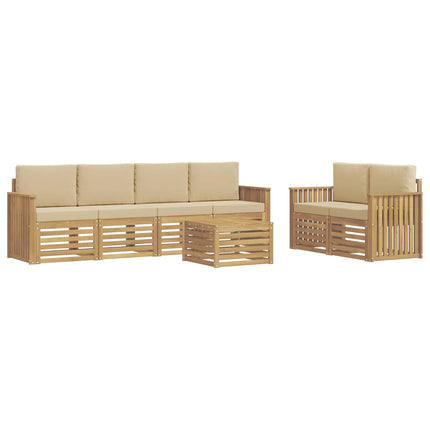 Utomhussoffset med kudde 7 pcs Vit och Beige Polyester