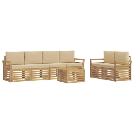 Utomhussoffset med kudde 7 pcs Vit och Beige Polyester