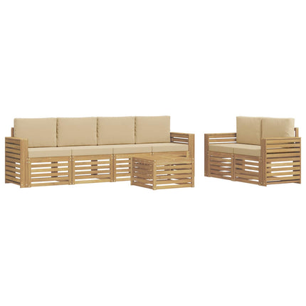 Utomhussoffset med kudde 7 pcs Vit och Beige Polyester
